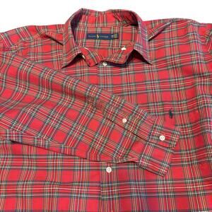 Ralph Lauren 2XB Red Tartan Plaid Button Down Shirt Long Sleeve Cotton